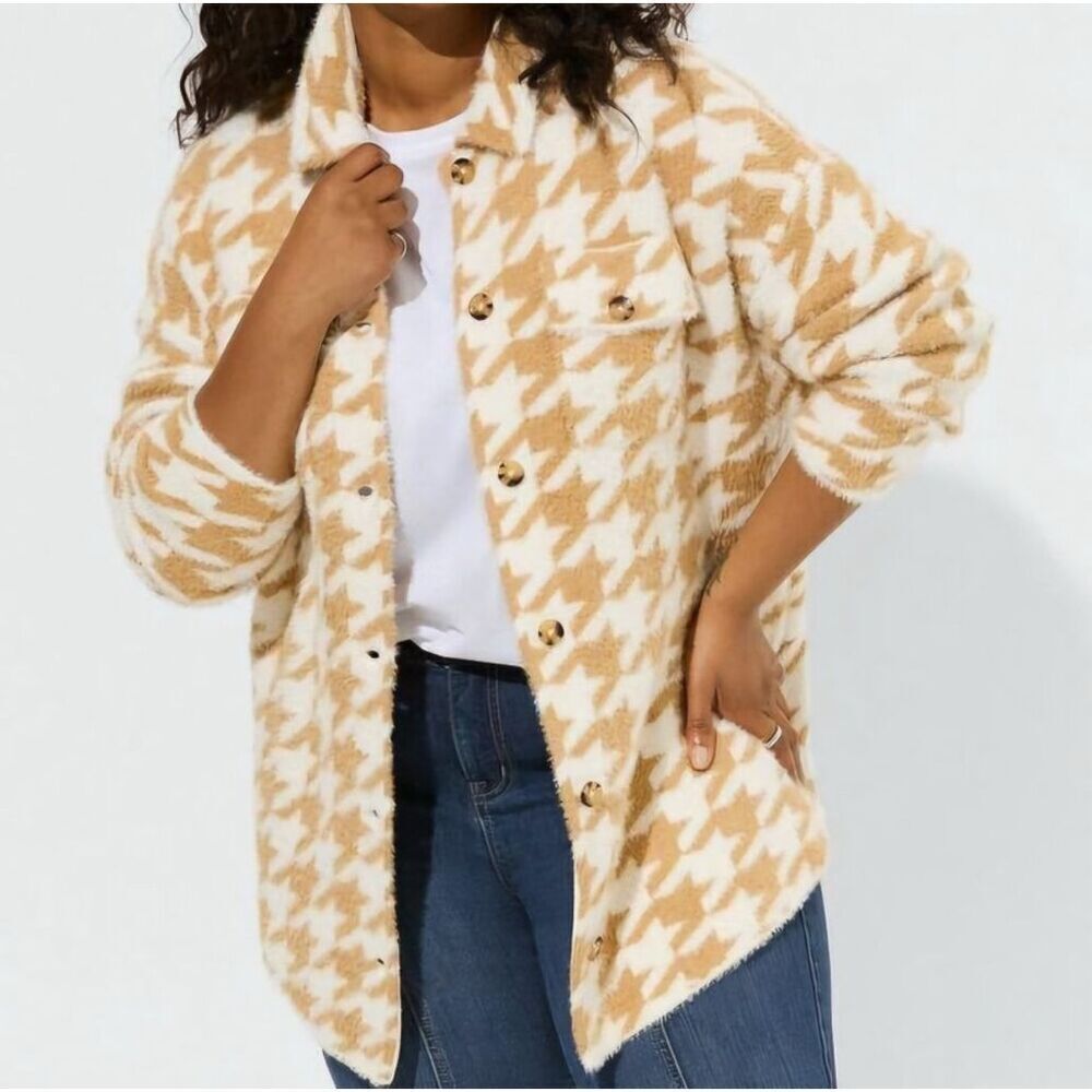 Torrid Eyelash Houndstooth Shacket Sweater NWT
